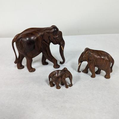 Vintage Carved Wooden Elephant Figures