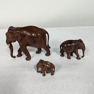 Vintage Carved Wooden Elephant Figures