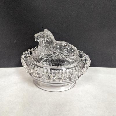 Vintage Imperial Glass Lion Covered Dish