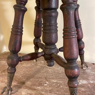Antique Wooden Adjustable Piano Stool with Cast Iron Claw Feet and Glass Balls