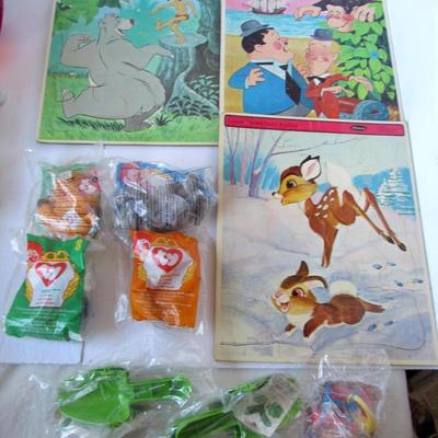 Lot of 3 Vintage Tray Puzzles and McDonalds TY and Other Toys