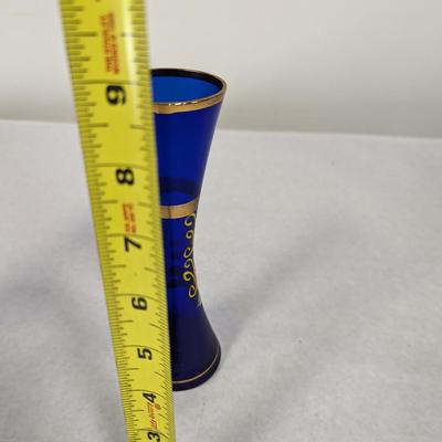Vintage Cobalt Blue Enamel Floral Design Vase With Gold Trim Choice 1