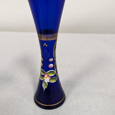 Vintage Cobalt Blue Enamel Floral Design Vase With Gold Trim Choice 1