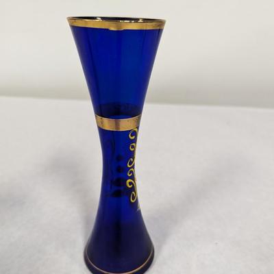 Vintage Cobalt Blue Enamel Floral Design Vase With Gold Trim Choice 1