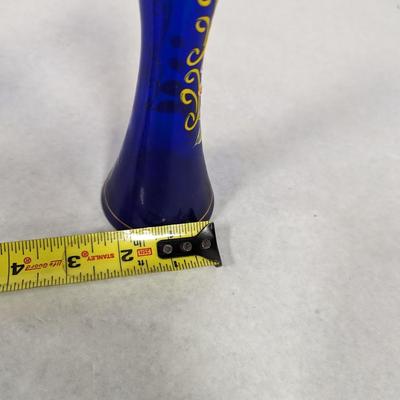 Vintage Cobalt Blue Enamel Floral Design Vase With Gold Trim Choice 1