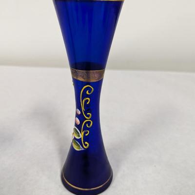 Vintage Cobalt Blue Enamel Floral Design Vase With Gold Trim Choice 1