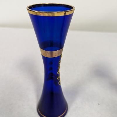 Vintage Cobalt Blue Enamel Floral Design Vase With Gold Trim Choice 2