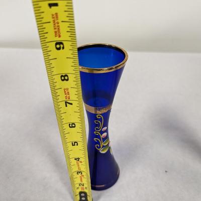 Vintage Cobalt Blue Enamel Floral Design Vase With Gold Trim Choice 2