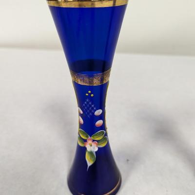 Vintage Cobalt Blue Enamel Floral Design Vase With Gold Trim Choice 2