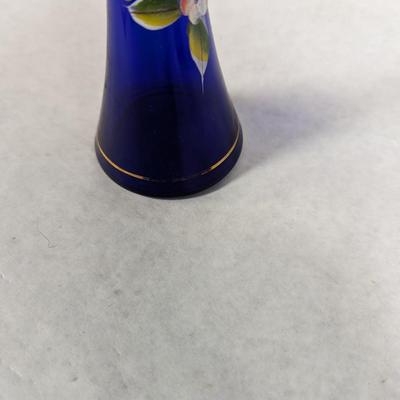Vintage Cobalt Blue Enamel Floral Design Vase With Gold Trim Choice 2