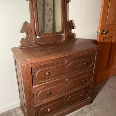 Antique Eastlake-Styled Three Drawer Dresser with Swivel Mirror