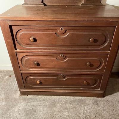 Antique Eastlake-Styled Three Drawer Dresser with Swivel Mirror