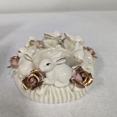 Porcelain Bunny Rabbit With Applied Roses Capodimonte Style Candle Holder Easter Choice 1