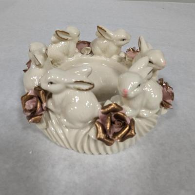 Porcelain Bunny Rabbit With Applied Roses Capodimonte Style Candle Holder Easter Choice 2