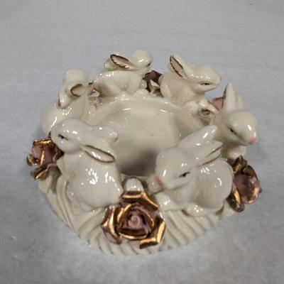 Porcelain Bunny Rabbit With Applied Roses Capodimonte Style Candle Holder Easter Choice 2