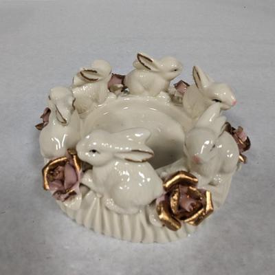 Porcelain Bunny Rabbit With Applied Roses Capodimonte Style Candle Holder Easter Choice 2