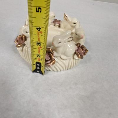 Porcelain Bunny Rabbit With Applied Roses Capodimonte Style Candle Holder Easter Choice 2