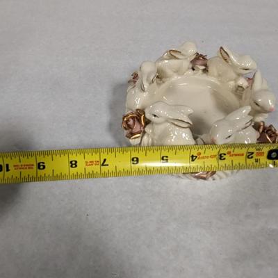 Porcelain Bunny Rabbit With Applied Roses Capodimonte Style Candle Holder Easter Choice 2