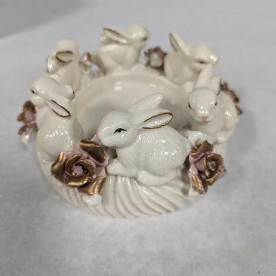 Porcelain Bunny Rabbit With Applied Roses Capodimonte Style Candle Holder Easter Choice 3