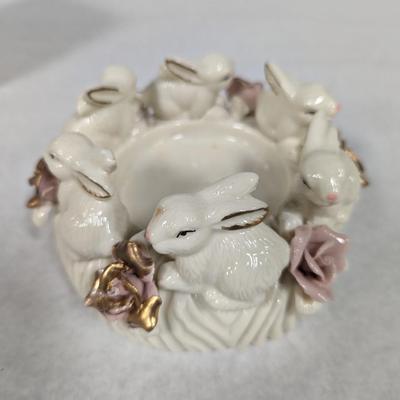 Porcelain Bunny Rabbit With Applied Roses Capodimonte Style Candle Holder Easter Choice 3