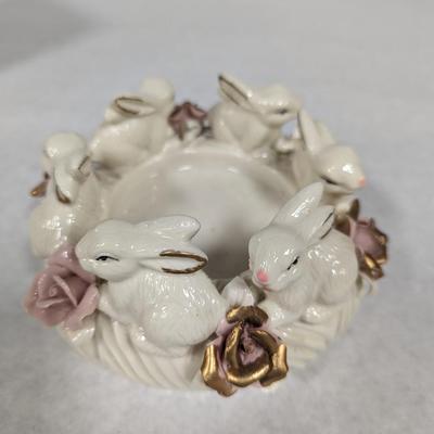 Porcelain Bunny Rabbit With Applied Roses Capodimonte Style Candle Holder Easter Choice 3
