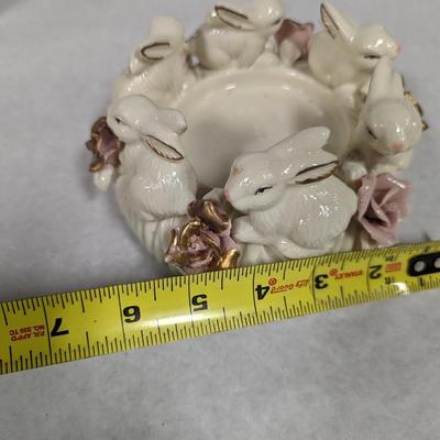 Porcelain Bunny Rabbit With Applied Roses Capodimonte Style Candle Holder Easter Choice 3