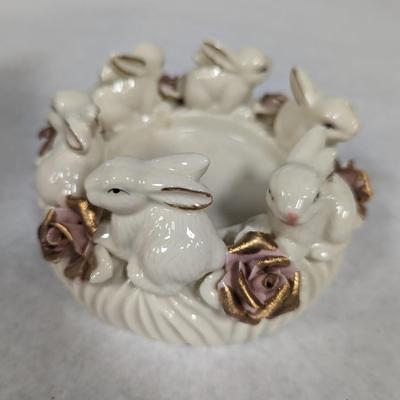 Porcelain Bunny Rabbit With Applied Roses Capodimonte Style Candle Holder Easter Choice 4