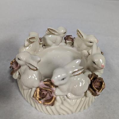 Porcelain Bunny Rabbit With Applied Roses Capodimonte Style Candle Holder Easter Choice 4