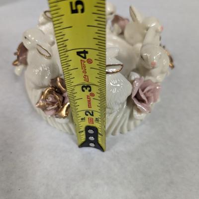 Porcelain Bunny Rabbit With Applied Roses Capodimonte Style Candle Holder Easter Choice 4