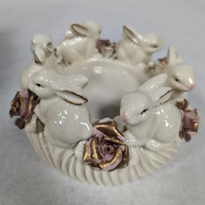Porcelain Bunny Rabbit With Applied Roses Capodimonte Style Candle Holder Easter Choice 4