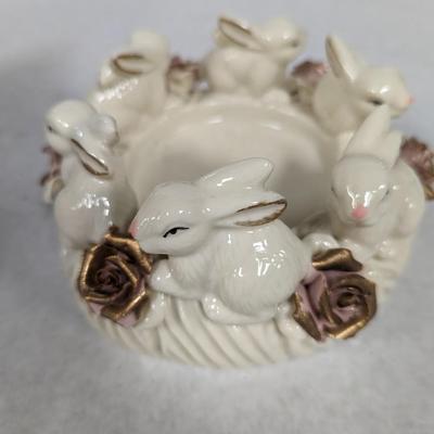 Porcelain Bunny Rabbit With Applied Roses Capodimonte Style Candle Holder Easter Choice 4