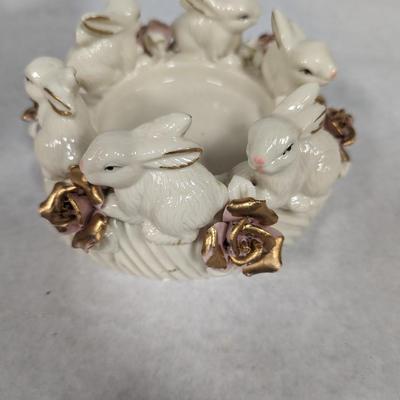 Porcelain Bunny Rabbit With Applied Roses Capodimonte Style Candle Holder Easter Choice 5
