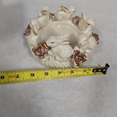 Porcelain Bunny Rabbit With Applied Roses Capodimonte Style Candle Holder Easter Choice 5