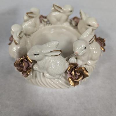 Porcelain Bunny Rabbit With Applied Roses Capodimonte Style Candle Holder Easter Choice 5