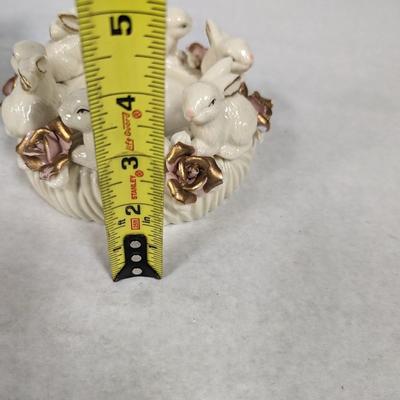 Porcelain Bunny Rabbit With Applied Roses Capodimonte Style Candle Holder Easter Choice 5