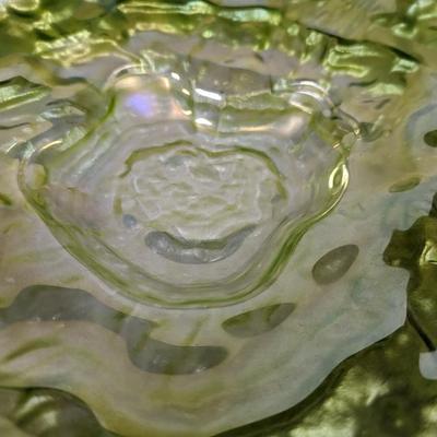 Green Glass Leaf Dish