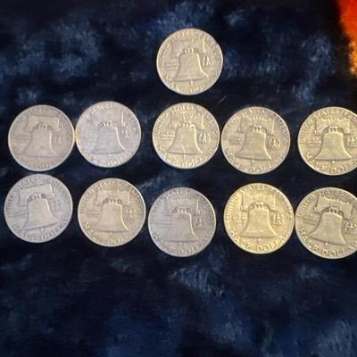 1950-1960 lot of (11) Benjamin Franklin .50c U S coins SILVER