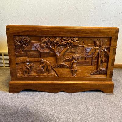 DETAILED HAND CARVED WOODEN CHEST