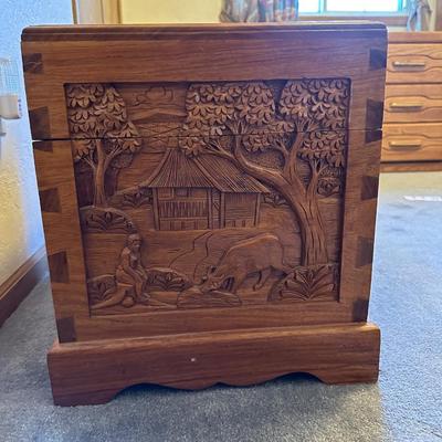 DETAILED HAND CARVED WOODEN CHEST