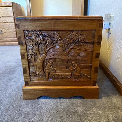 DETAILED HAND CARVED WOODEN CHEST