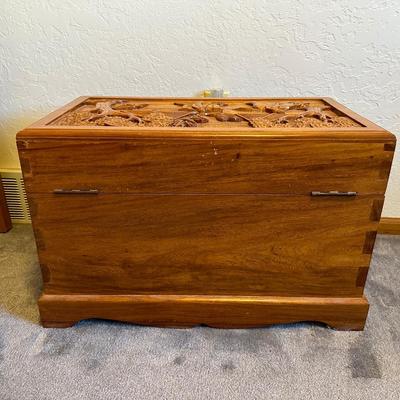 DETAILED HAND CARVED WOODEN CHEST