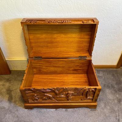 DETAILED HAND CARVED WOODEN CHEST