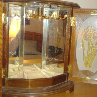 Wooden and Glass Jewelry Box with Iris Design