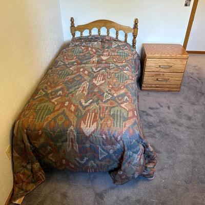 THE ORMAN GRUBB SOLID OAK NIGHT STAND AND A COMPLETE TWIN BED