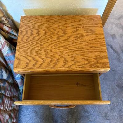 THE ORMAN GRUBB SOLID OAK NIGHT STAND AND A COMPLETE TWIN BED