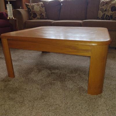 Solid Wood Coffee Table with Herringbone Design- Approx 36" Square, 16" Tall
