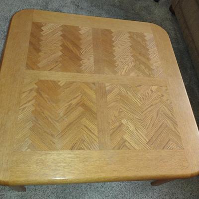 Solid Wood Coffee Table with Herringbone Design- Approx 36" Square, 16" Tall