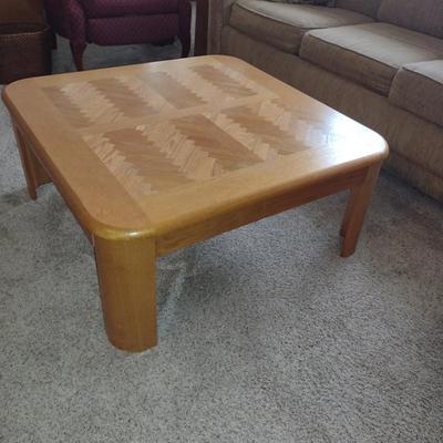 Solid Wood Coffee Table with Herringbone Design- Approx 36" Square, 16" Tall