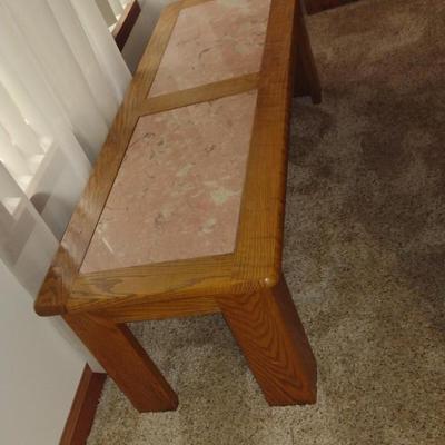 Wooden Coffee Table with Pink Marble Inserts- Approx 48" x 18" x 16" Tall
