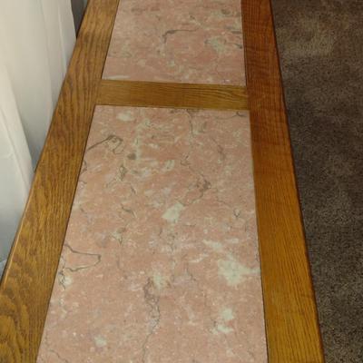 Wooden Coffee Table with Pink Marble Inserts- Approx 48